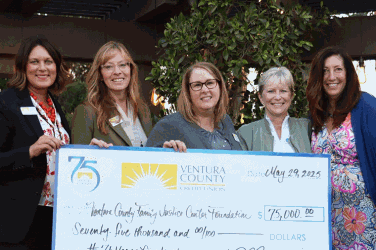 Group holding large check